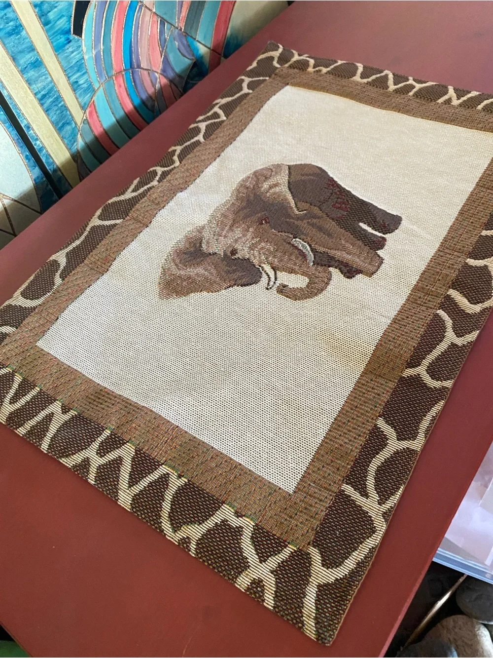 Elephant tapestry side table pad and protector